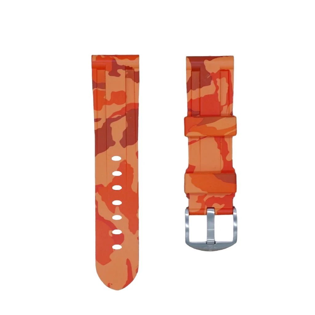 Tempomat 22mm Orange Camo Rubber StrapBreitlingTudorPanerai Tag RolexSeiko